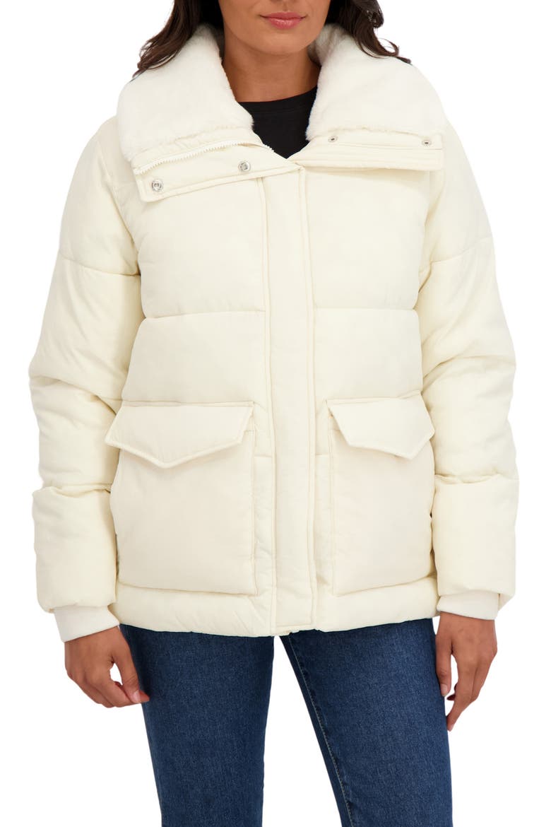 Water Resistant Faux Fur Collar Puffer Jacket, Main, color, CREAM