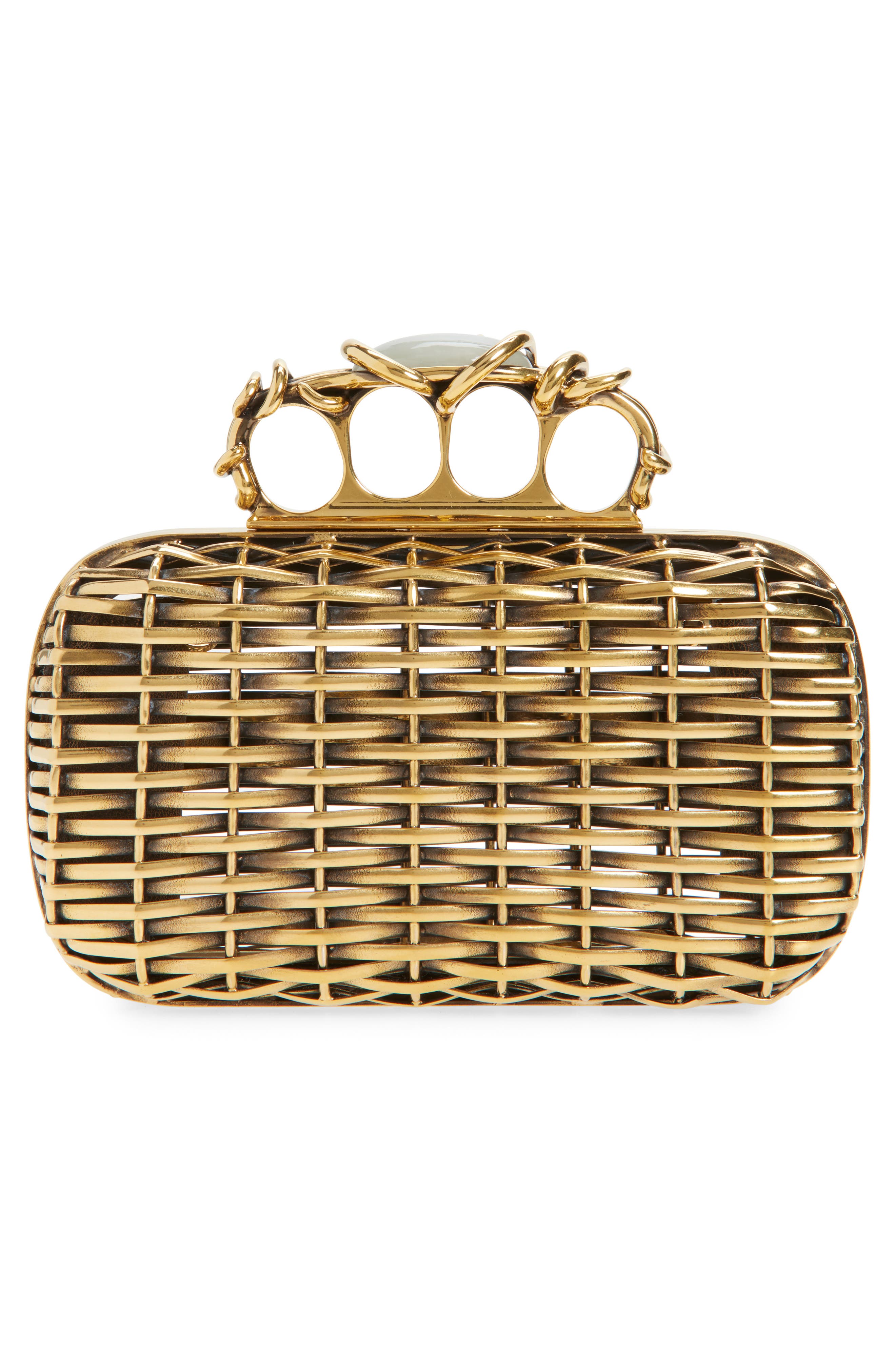 McQueen Wire Thorn Knuckle Clutch, Alternate, color, Gold/ Gold