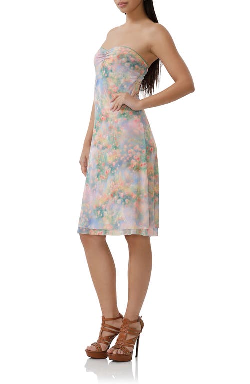 Afrm Lucile Floral Strapless Mesh Dress In Fog Field