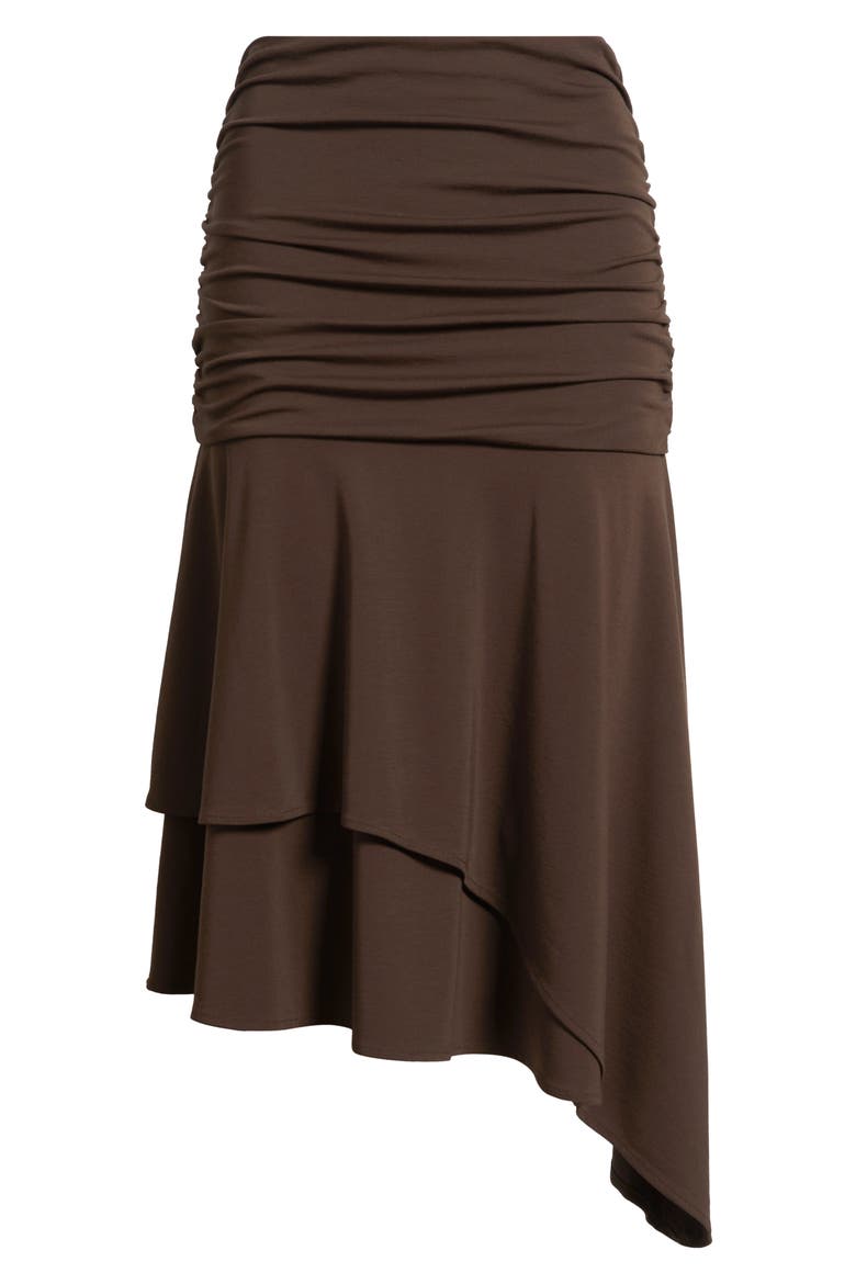 Gresca Ruched Asymmetric Hem Skirt, Alternate, color, CHOCOLATE