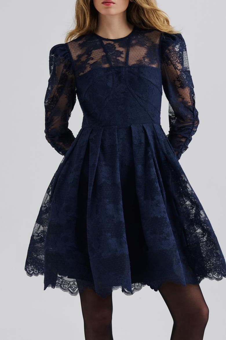 Leoni Lace Long Sleeve Mini Dress, Alternate, color, Dark Blue