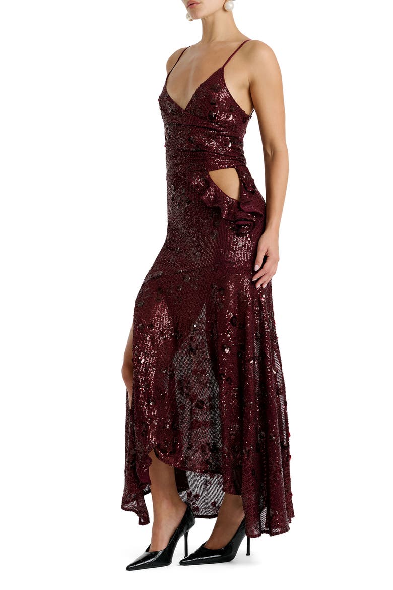 Sorrel Sequin Sleeveless Gown, Alternate, color, BURGUNDY