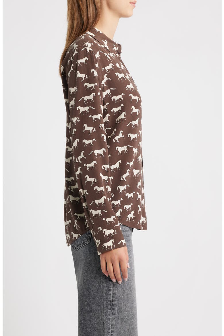 Kate Horse Print Silk Button-Up Shirt, Alternate, color, IVORY HORSES