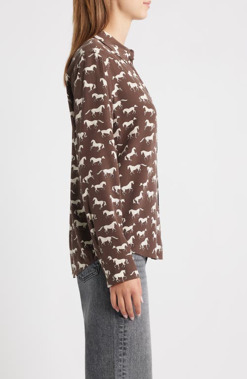 Rails Kate Horse Print Silk Button-up Shirt In Brown