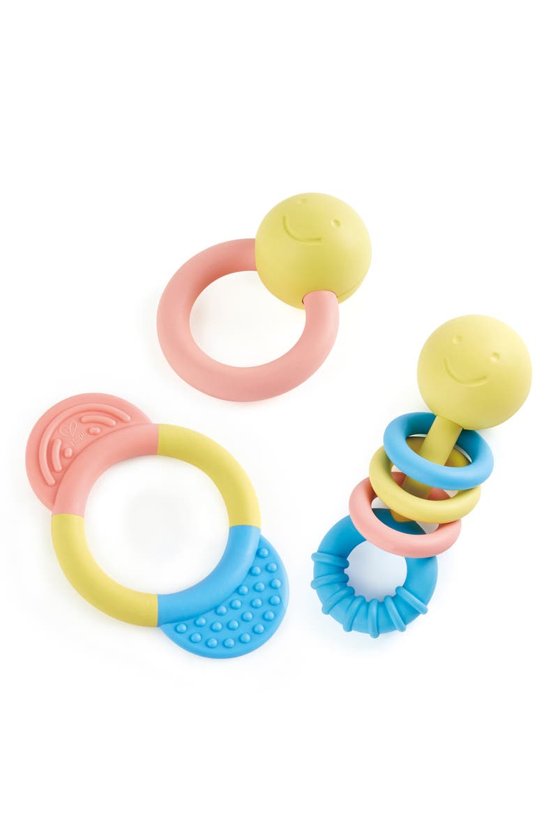 Hape 3 Piece Rattle & Teething Set For Babies, Main, color, Multicolored
