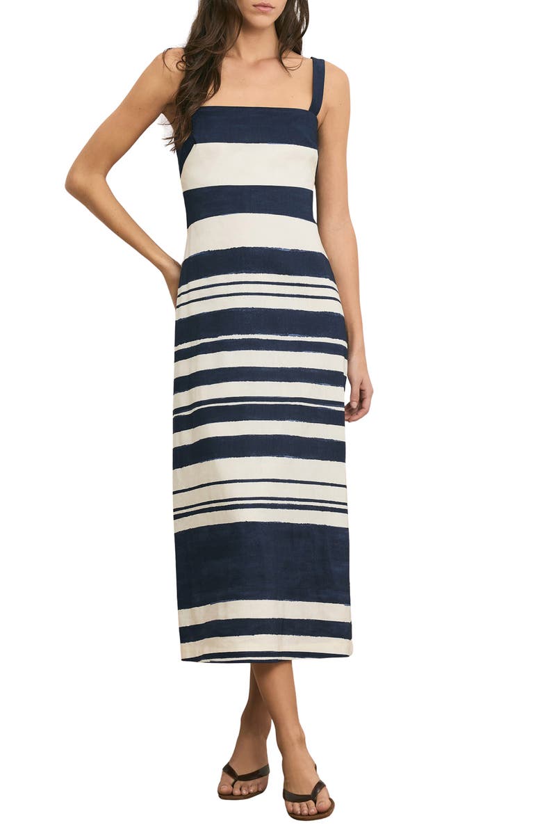 Veronica Beard Ella Stripe Sleeveless Midi Dress, Main, color, Navy Dove