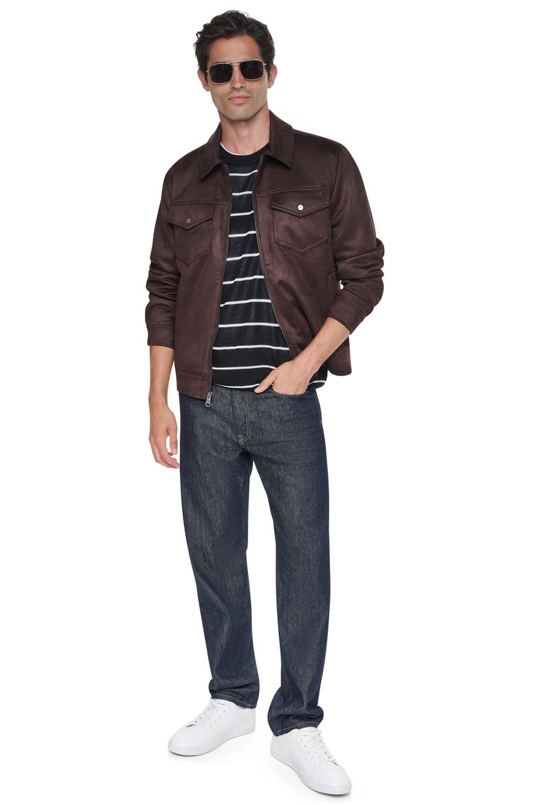 Faux Suede Shirt Jacket, Alternate, color, BROWN