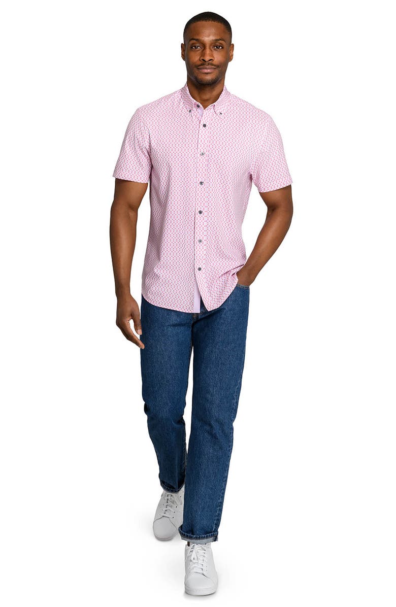 CONSTRUCT Slim Fit Zig Zag Woven Short Sleeve Basic Shirt, Alternate, color, White/Pink