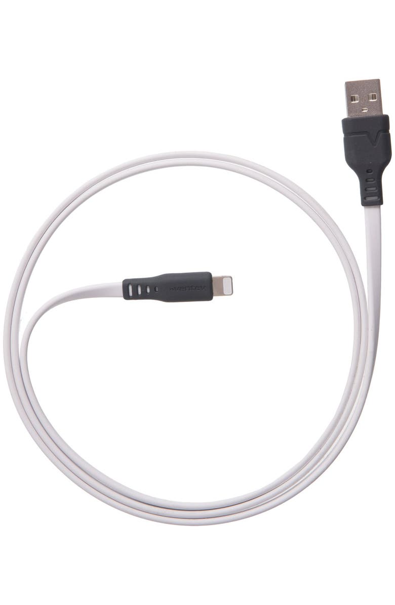 Ventev Flat USB-A to Apple Lightning High Speed Tangle-Free 6 Foot Cable, Main, color, White