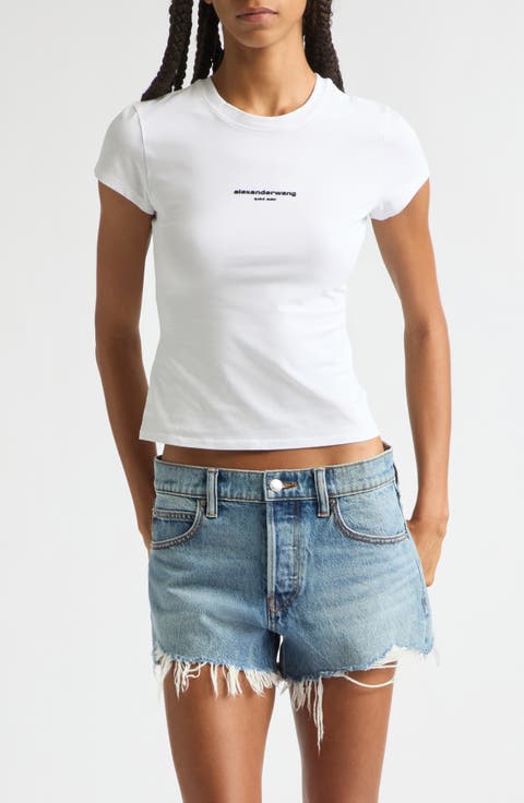 Logo Print Fitted Stretch Cotton T-Shirt