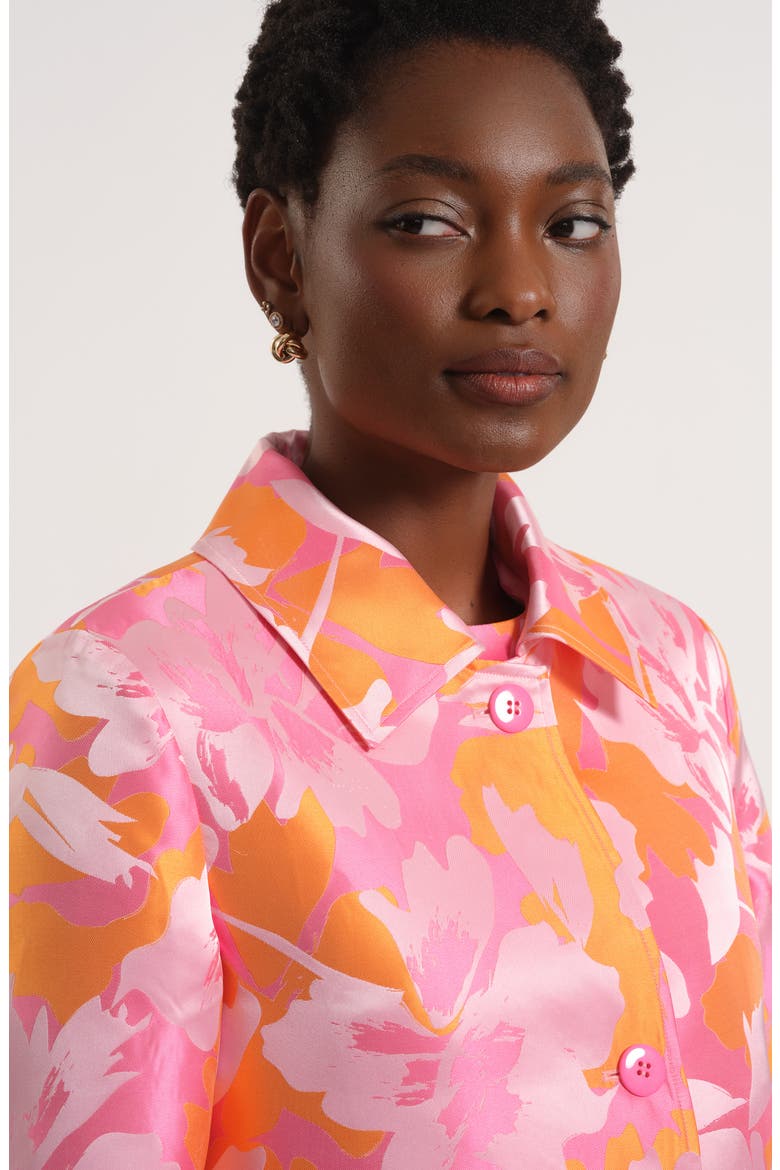 Floral Satin Brocade Jacket, Alternate, color, PINK/ ORANGE