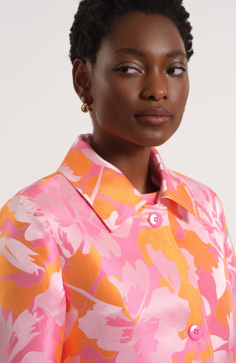 Isaac Mizrahi New York Floral Satin Brocade Jacket, Alternate, color, Pink/ Orange