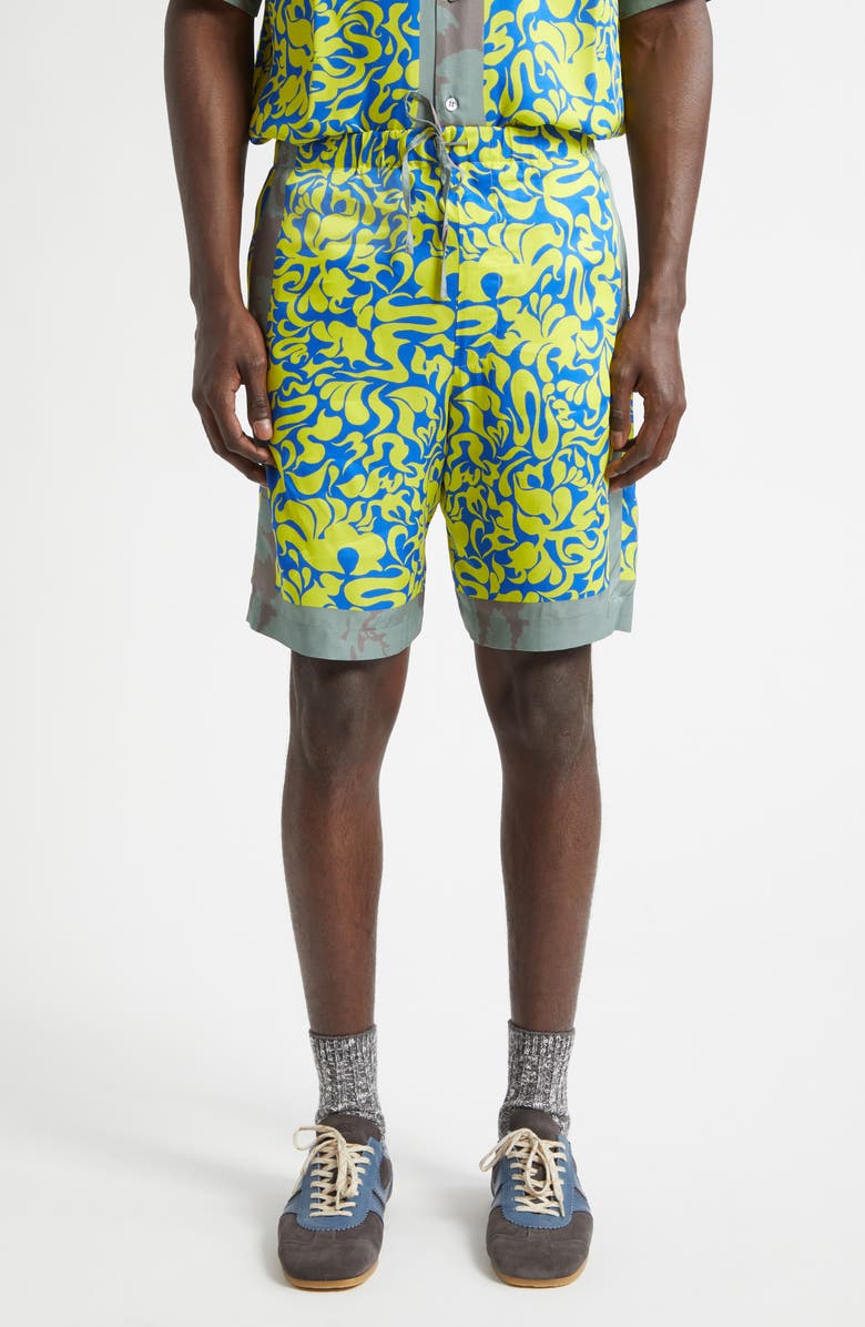 Dries Van Noten Piperi Mixed Print Drawstring Shorts, Main, color, Yellow