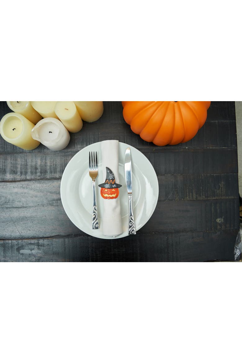 Witchy Pumpkin Halloween Napkin Ring, Alternate, color, ORANGE
