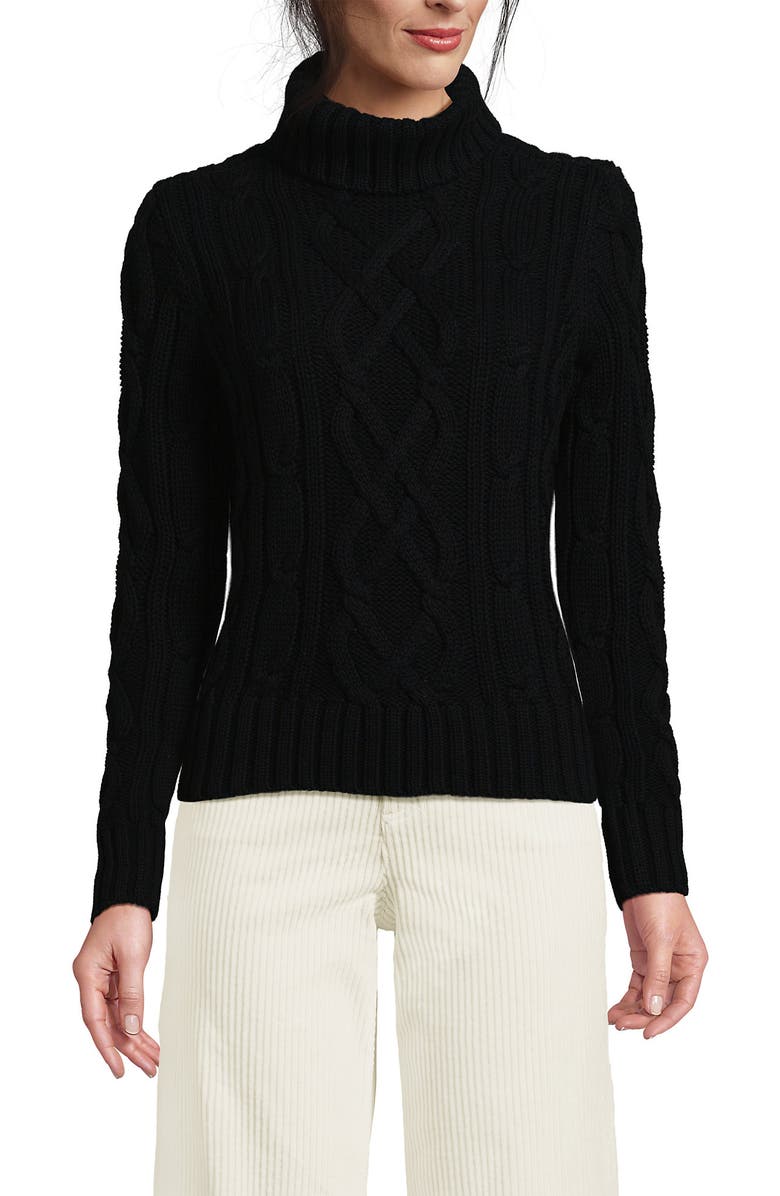 Lands' End Drifter Cable Turtleneck Sweater, Alternate, color,