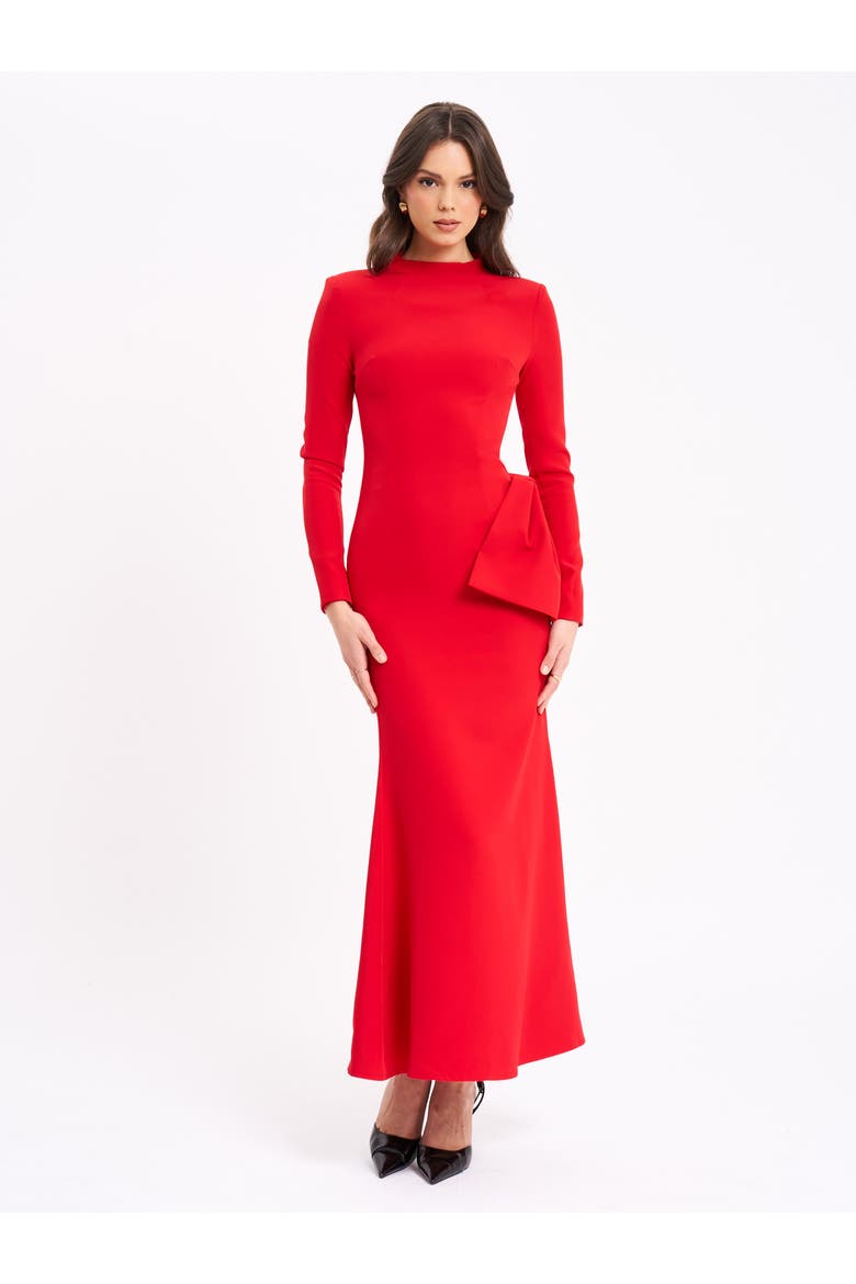 Radha Backless Longsleeve Maxi Dress with Bow, Alternate, color, Red