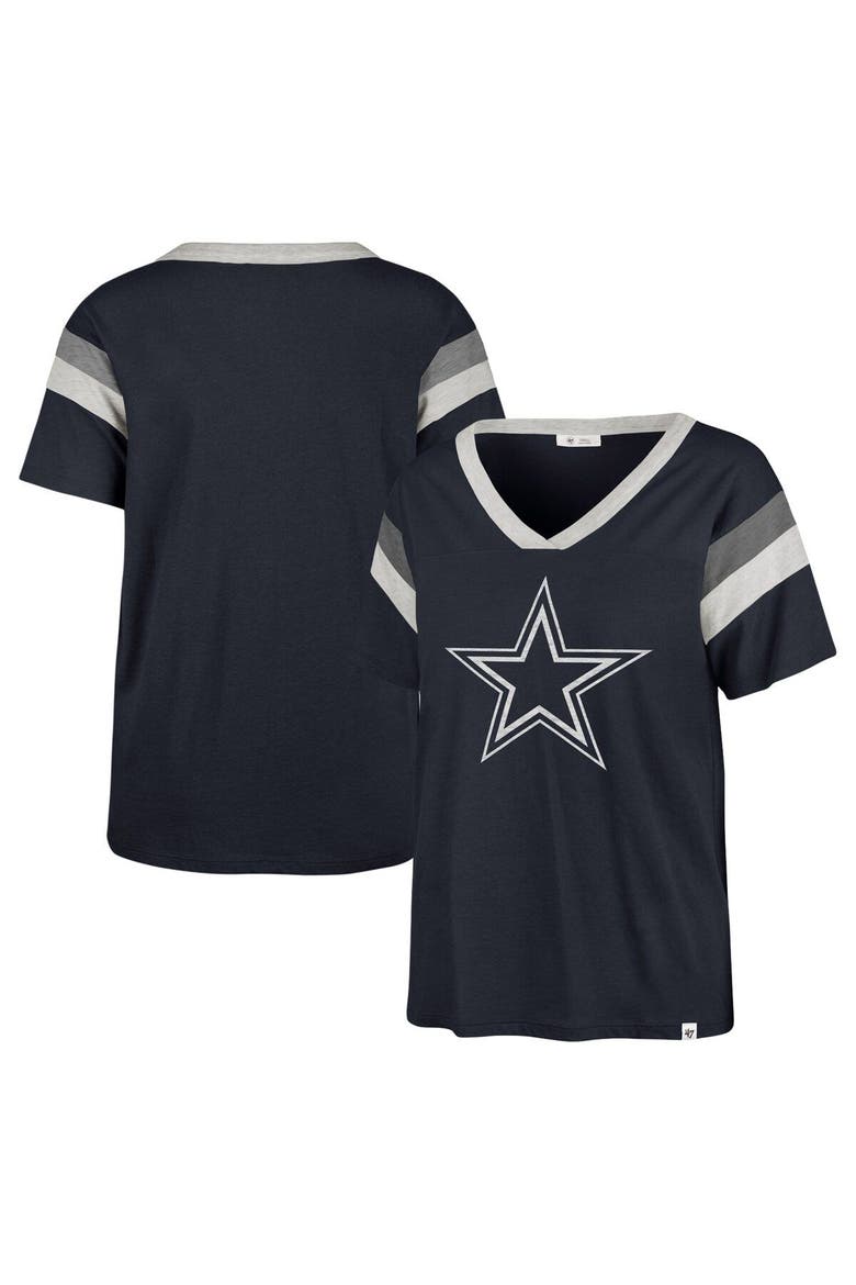 Women's '47 Navy Dallas Cowboys Phoenix V-Neck T-Shirt, Main, color, Navy