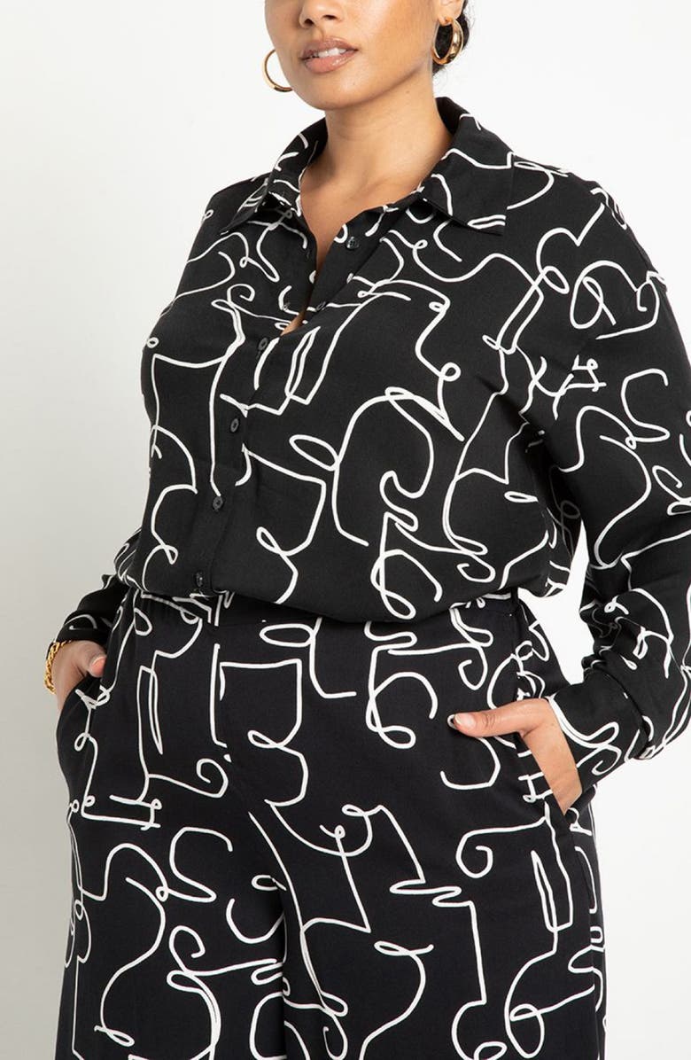 ELOQUII Abstract Pattern Button-Up Shirt, Main, color,