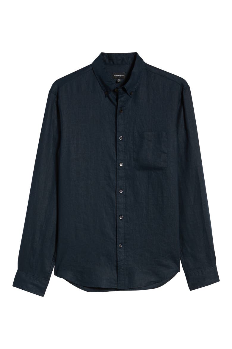 Solid Linen Slim Fit Sport Shirt, Alternate, color, NEW NAVY