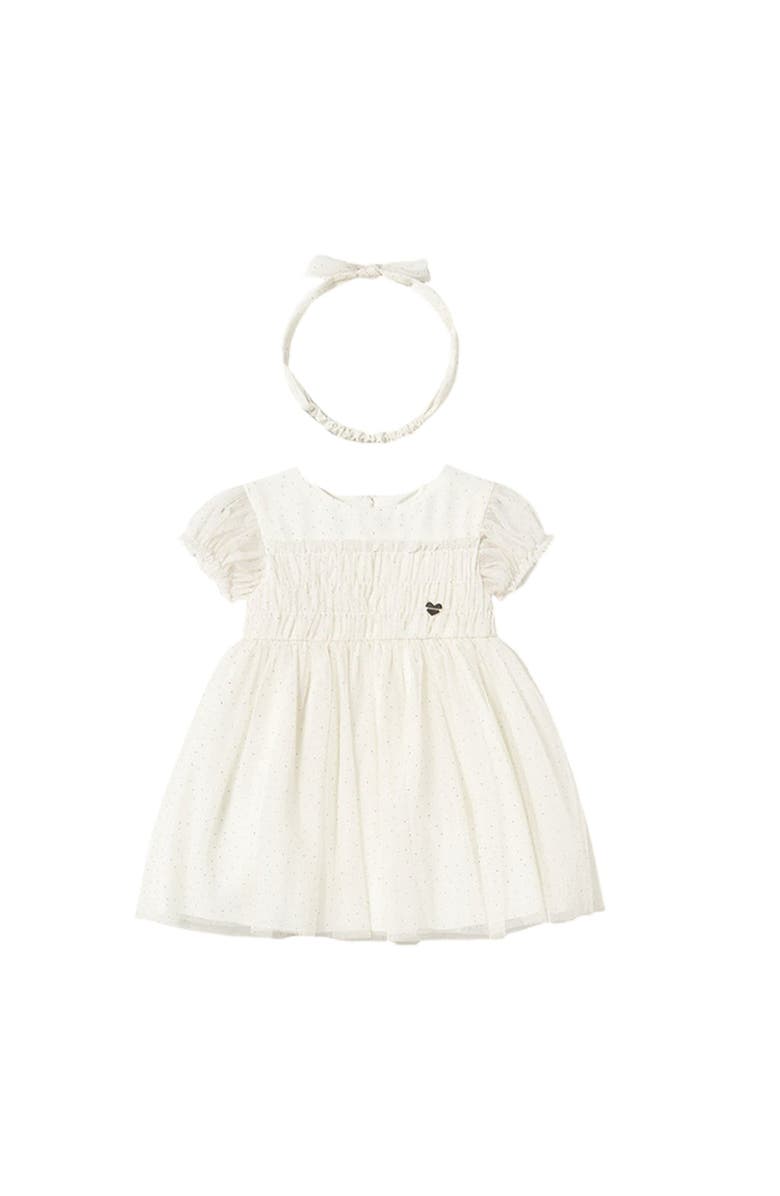 Mayoral Chiffon Dress Headband Set, Main, color, Ivory