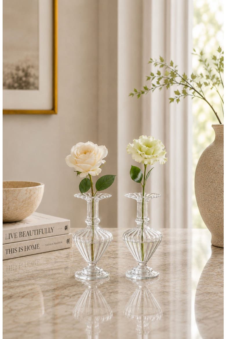 Pompidou Set of 2 Glass Vases, Alternate, color, CLEAR
