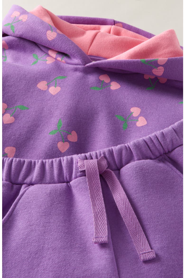 Kids' Cotton Blend Fleece Hoodie & Shorts Set, Alternate, color, PURPLE CHERRY HEARTS- PURPLE