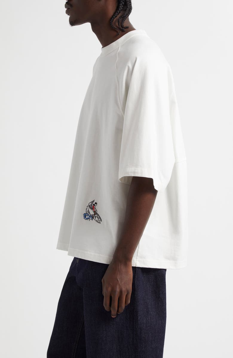 Bottega Veneta Whale Embroidered Oversize Cotton Jersey T-Shirt, Alternate, color, 9071 Chalk