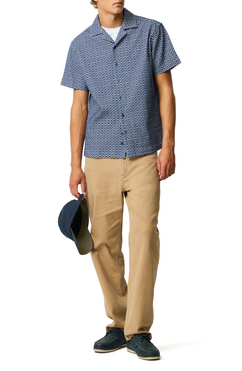 Rodd & Gunn Knightsbridge Geometric Embroidery Cotton Camp Shirt, Alternate, color, Indigo