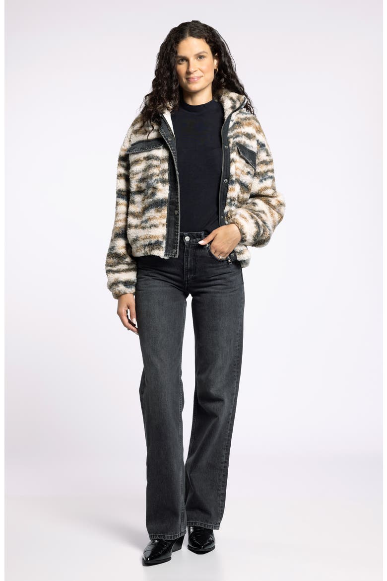Leona Denim & Faux Shearling Jacket, Alternate, color, WHITE BROWN