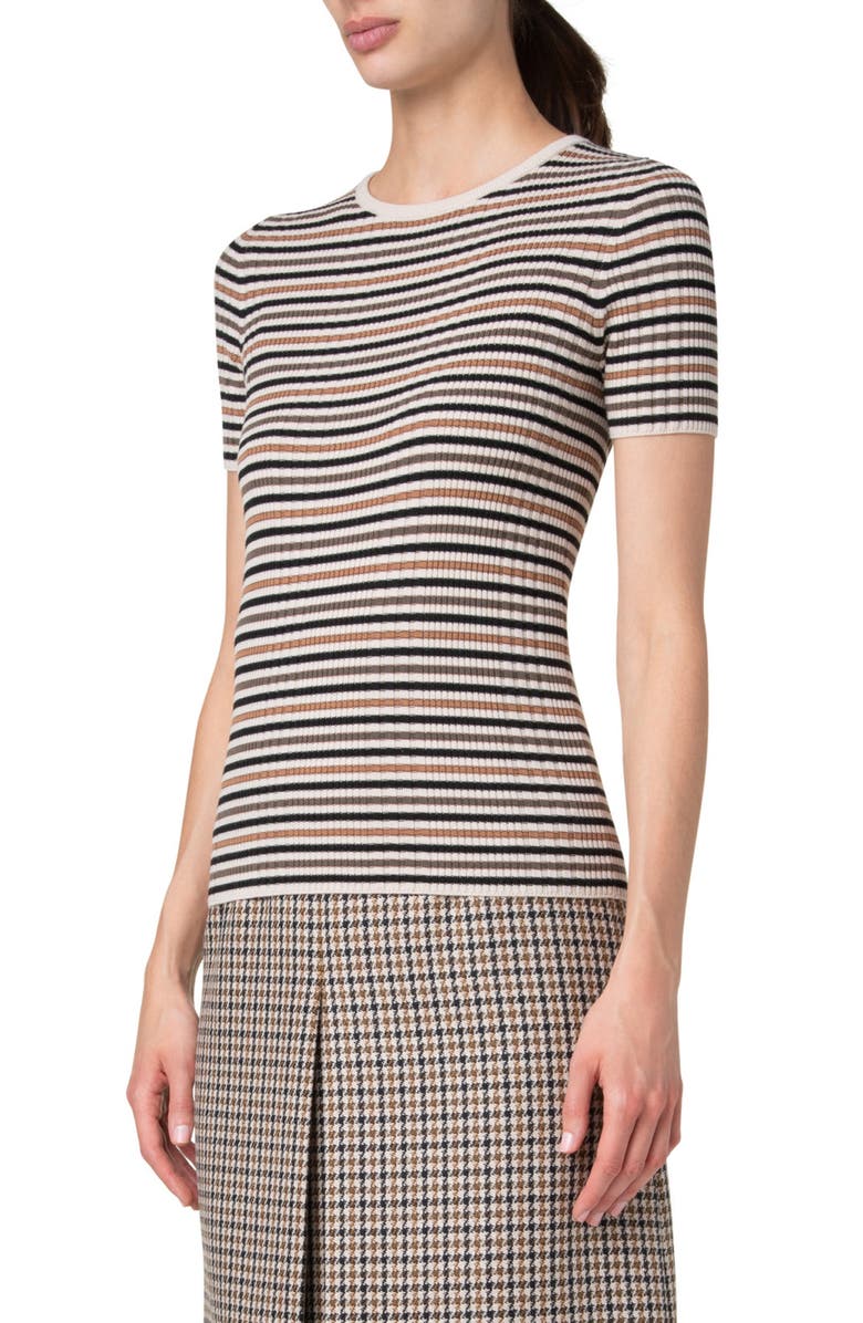 Akris punto Stripe Short Sleeve Wool Rib Sweater, Alternate, color, 