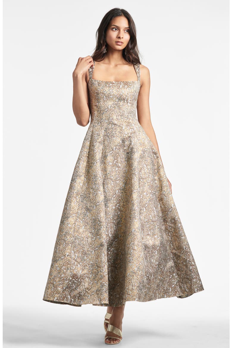 Audrey Metallic Floral Embroidery Gown, Alternate, color, GILDED FLORAL