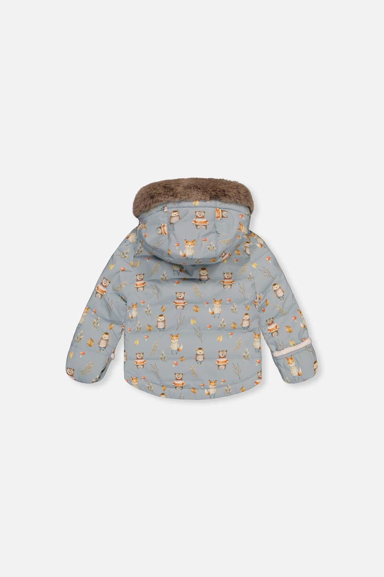 Woodland Creatures Two Piece Coat Pants & Neckwarmer Snowsuit, Alternate, color, Blue Animal Print
