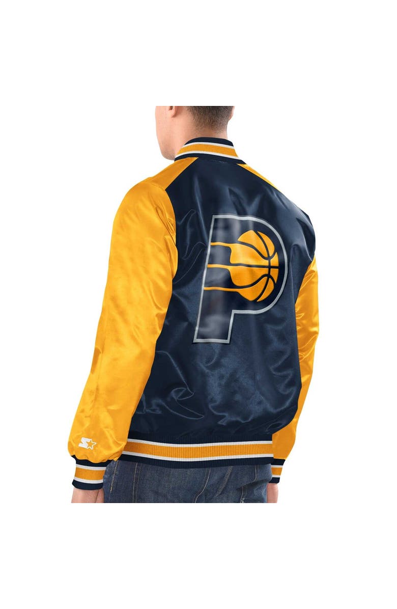 STARTER Men's Starter Navy/Gold Indiana Pacers Renegade Satin Full-Snap Varsity Jacket, Alternate, color, Navy