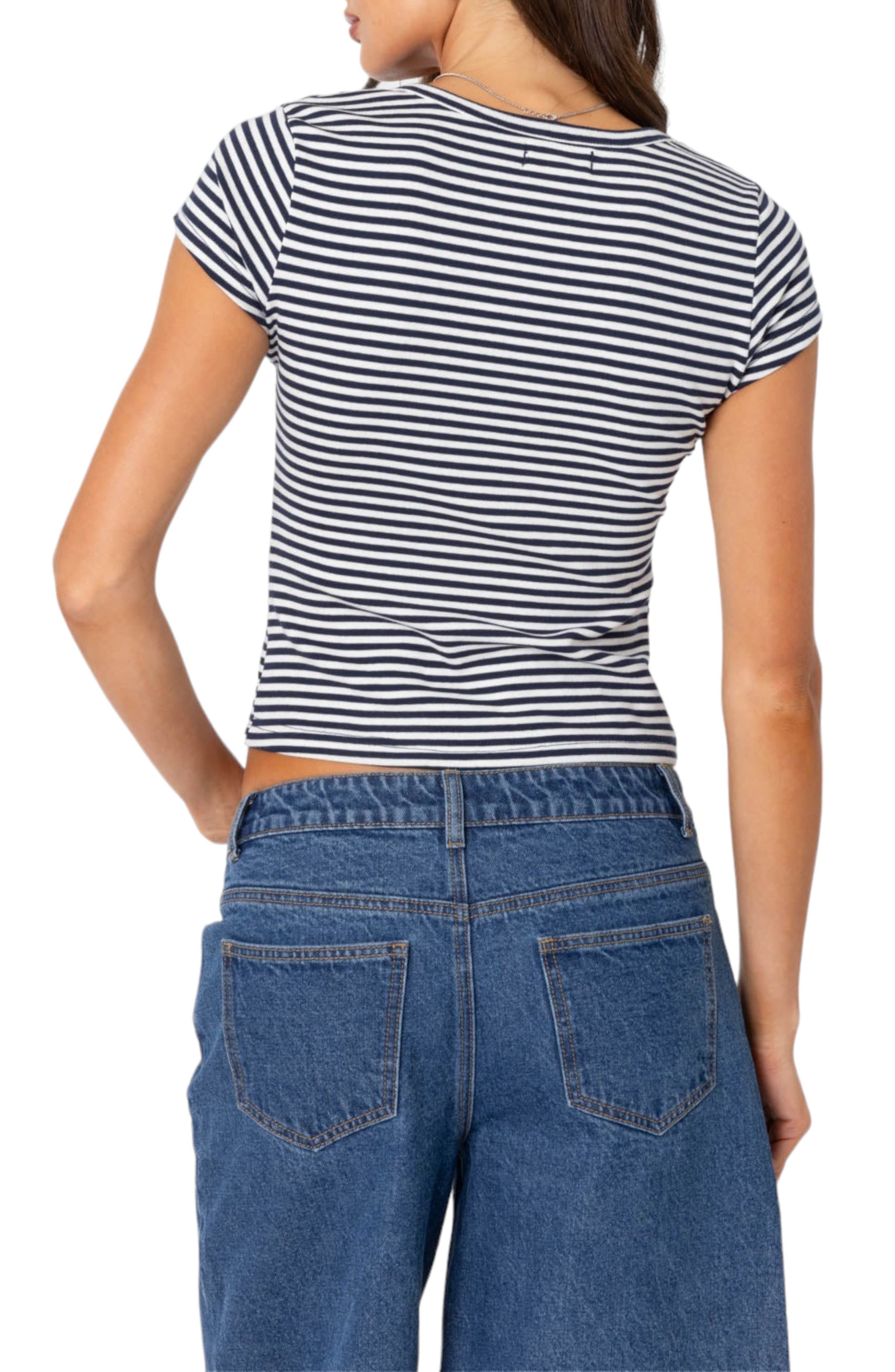Kady Stripe Short Sleeve Henley Top - image 2