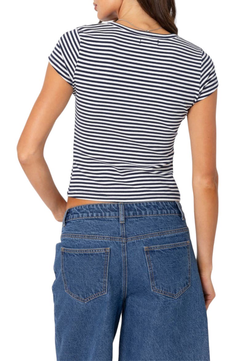 Kady Stripe Short Sleeve Henley Top, Alternate, color, NAVY