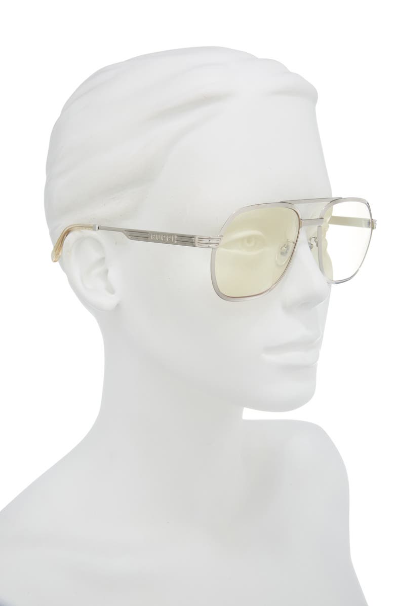 Gucci 60mm Aviator Sunglasses, Alternate, color, Silver Silver Yellow