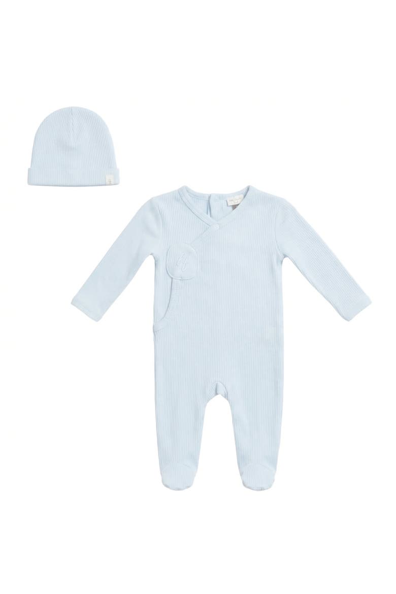 Soft Modal Rib Wrap Front Romper and Hat Set, Main, color, Misty Blue