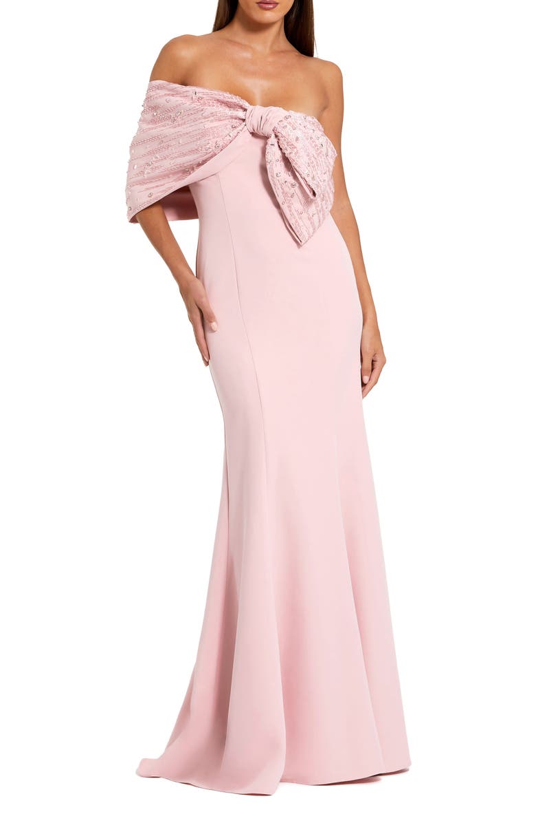 Mac Duggal Women's Beaded Off-the-Shoulder Satin Trumpet Gown, Main, color, Blush