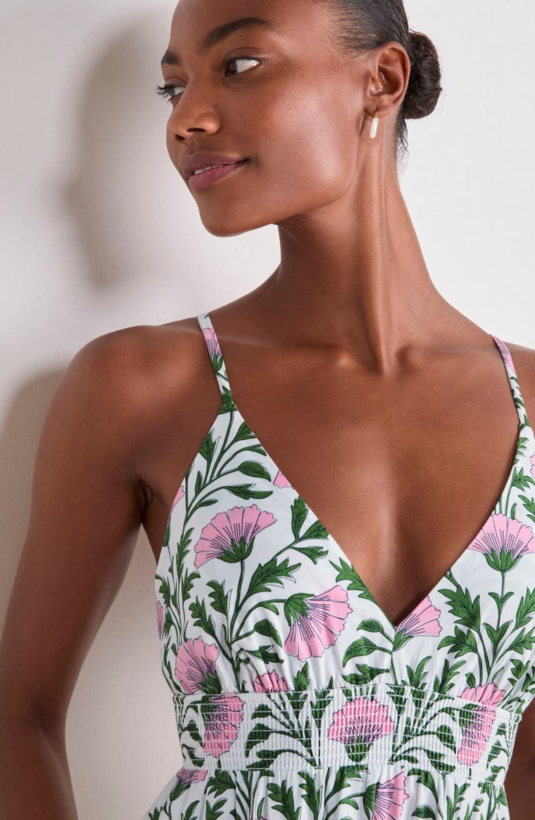 vineyard vines Sconset Floral Smocked Stretch Cotton Sundress, Alternate, color, Harper Floral/ White