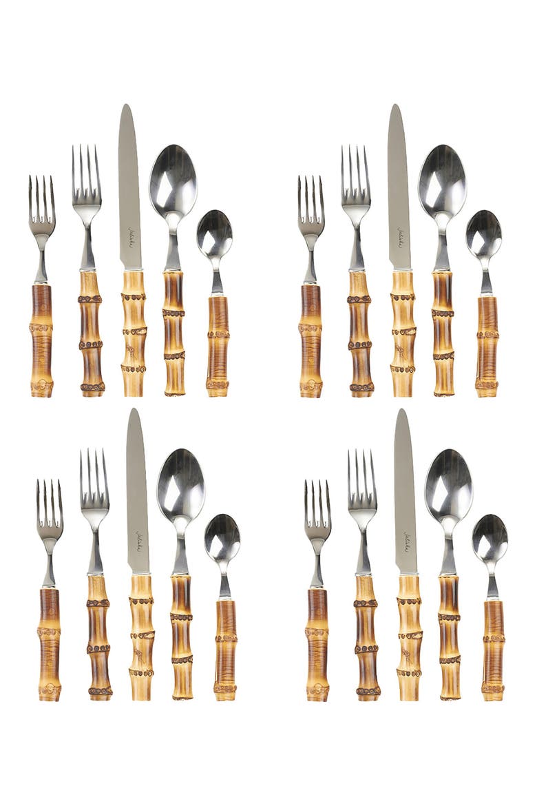 Bamboo 20-Piece Flatware Place Setting, Main, color, SILVER/ BAMBOO NATURAL