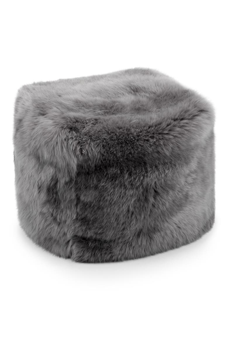 Genuine Shearling Pouf, Main, color, GREY
