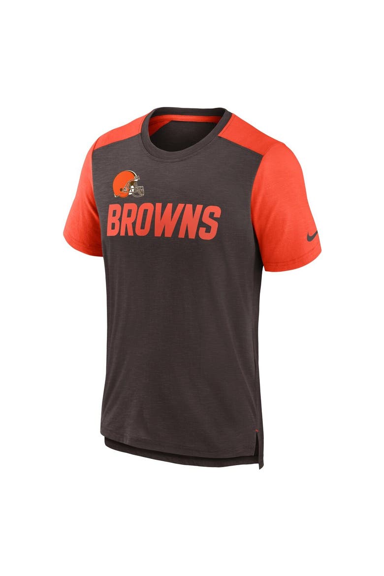 Men's Nike Heathered Brown/Heathered Orange Cleveland Browns Color Block Team Name T-Shirt, Alternate, color, Brown