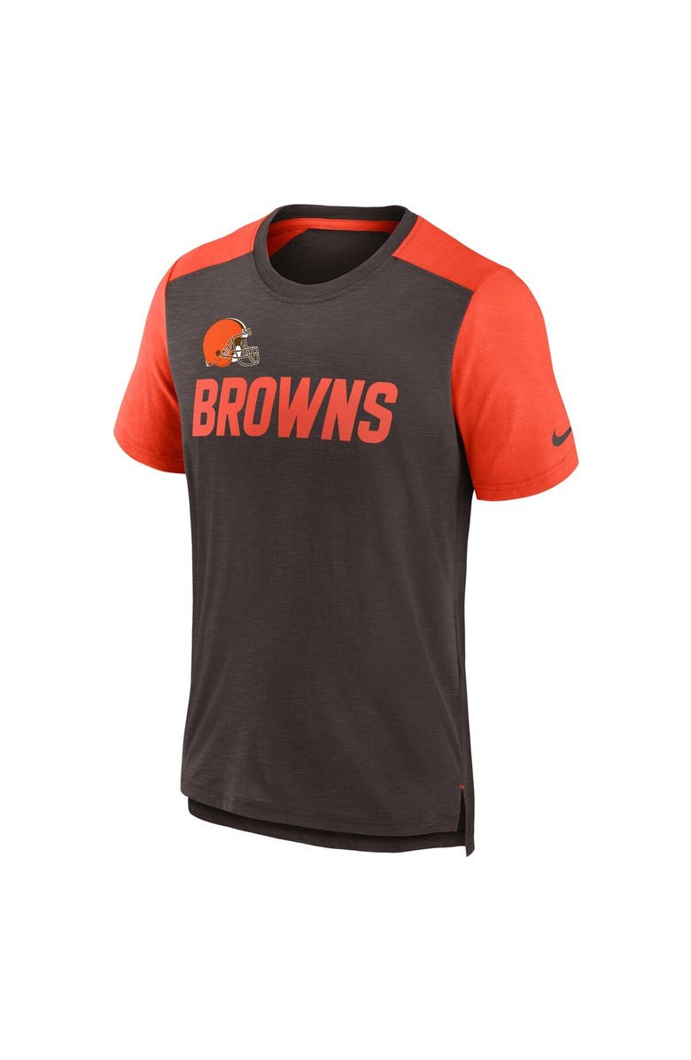 Nike Men's Nike Heathered Brown/Heathered Orange Cleveland Browns Color Block Team Name T-Shirt, Alternate, color, Brown