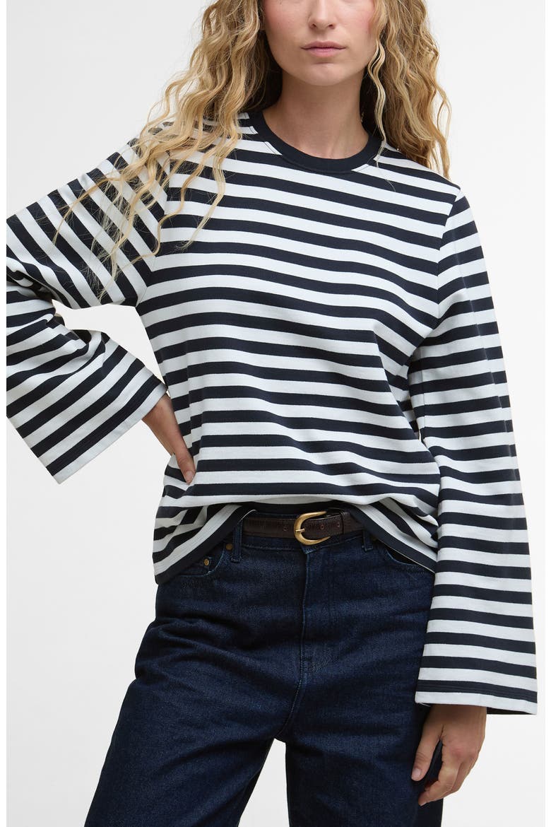 Robyn Stripe Flare Sleeve Sweatshirt, Main, color, DARK NAVY STRIPE