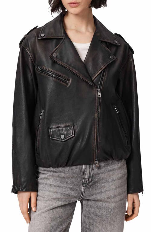 Allsaints Samina Leather Biker Jacket In Black/brown