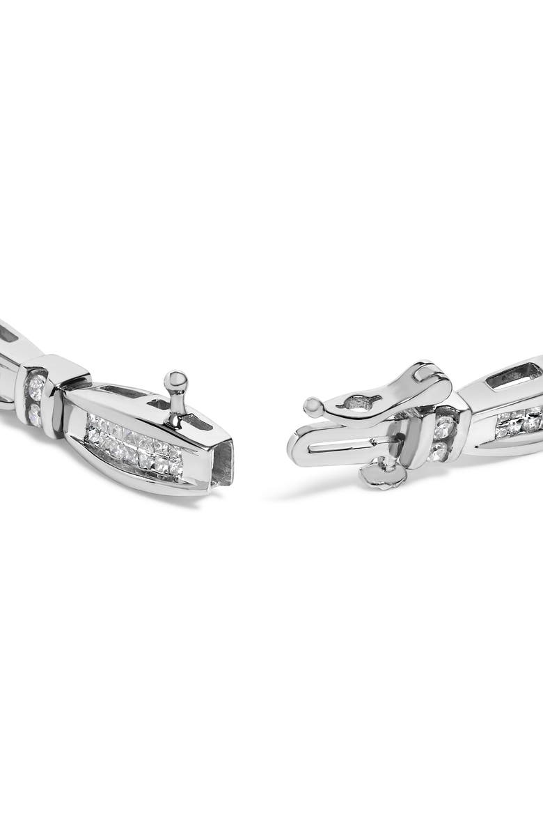 14K White Gold 2.0 Cttw Princess and Round Diamond Bar and Link Bracelet, Alternate, color, White