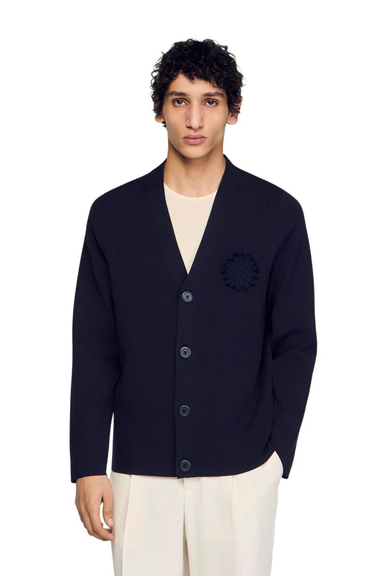 Flower crochet cardigan, Main, color, Navy blue