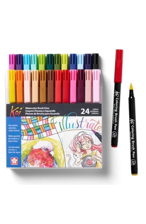 KoiColoring Brush Pens - Watercolor Brush Pen Set - Assorted Colors - 24 Pack