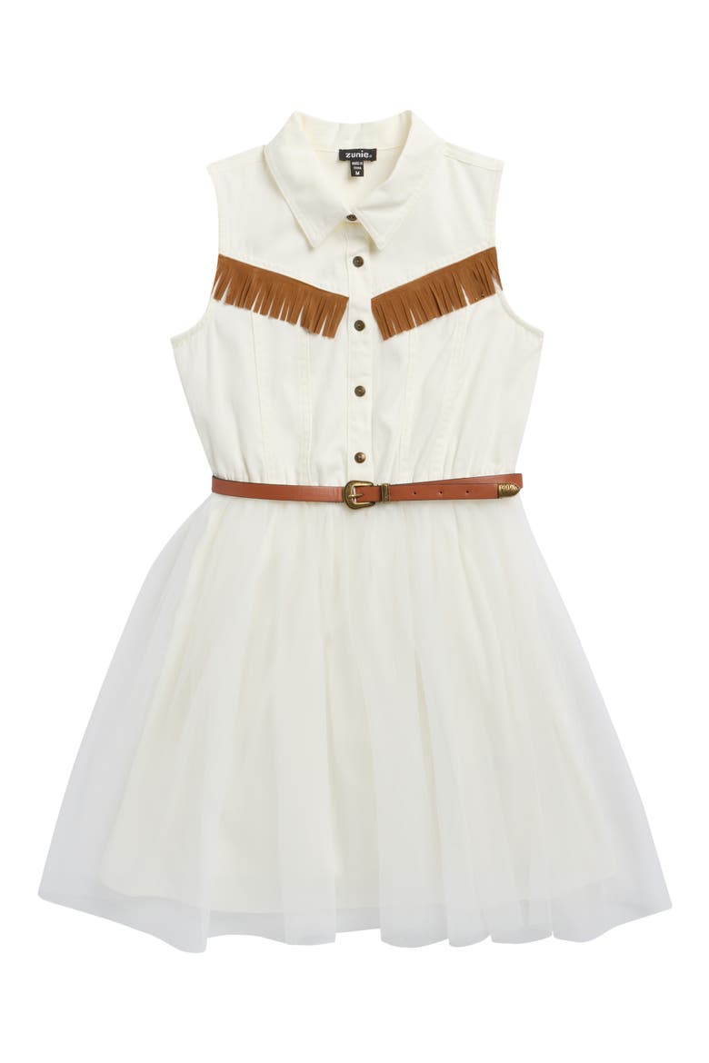 Kids' Fringe Shirtdress, Main, color, NATURAL/ BROWN