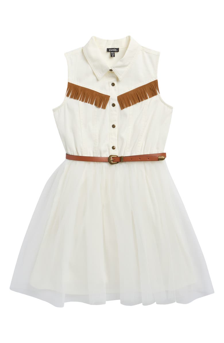 Zunie Kids' Fringe Shirtdress, Main, color, Natural/ Brown